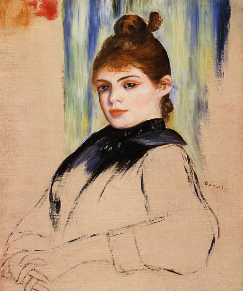 Young Woman with a Bun in Her Hair by Pierre-Auguste Renoir - Hand-Painted Oil Painting Reproduction