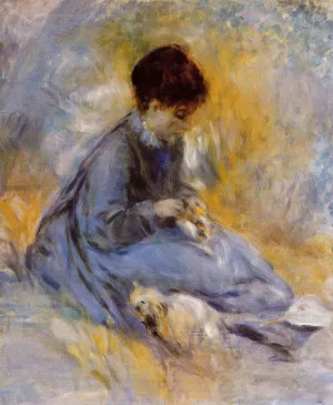Young Woman with a Dog by Pierre-Auguste Renoir - Oil Painting Reproduction