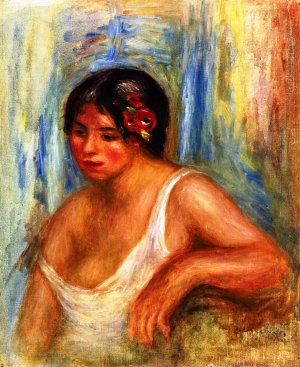 Young Woman with a Rose in Her Hair by Pierre-Auguste Renoir Oil Painting