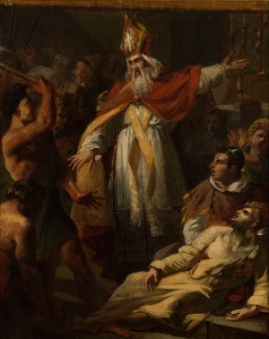 Saint Ambroise sauvant un pretre arien de la fureur du peuple by Pierre-Augustin Vafflard Oil Painting