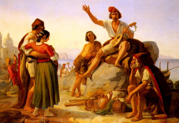 A Neapolitan Story-Teller by Pierre Bonirote - Hand-Painted Oil Painting Reproduction