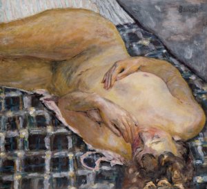 Reclining Nude against a White and Blue Plaid by Pierre Bonnard Oil Painting
