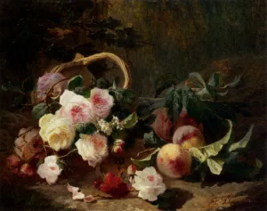 Basket of Roses and Fruits by Pierre Bourgogne Oil Painting