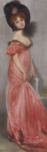 A young woman in pink dress by Pierre Carrier-Belleuse Oil Painting
