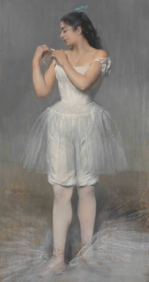 Ballerina adjusting her Shoulder Strap by Pierre Carrier-Belleuse Oil Painting
