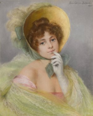 Her New Bonnet by Pierre Carrier-Belleuse Oil Painting