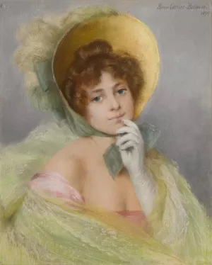 Her New Bonnet by Pierre Carrier-Belleuse Oil Painting