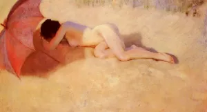 Nu Sous Un Parasol by Pierre Carrier-Belleuse - Oil Painting Reproduction