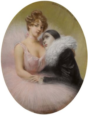 Pierrot and ballerina by Pierre Carrier-Belleuse Oil Painting