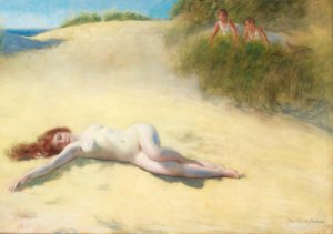 Sleeping Nude On A Beach by Pierre Carrier-Belleuse Oil Painting