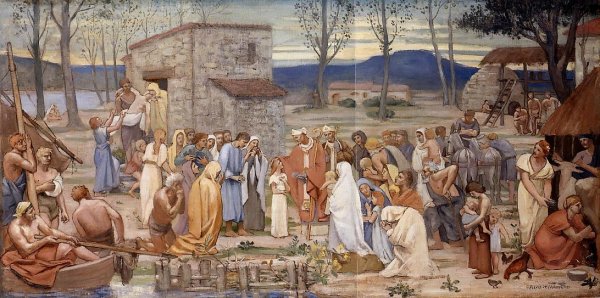 Main Product Photo of The Childhood of Saint Genevieve Painting by Pierre Cecile Puvis De Chavannes