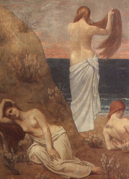 Young Girls at the Seaside by Pierre Cecile Puvis De Chavannes - Hand-Painted Oil Painting Reproduction