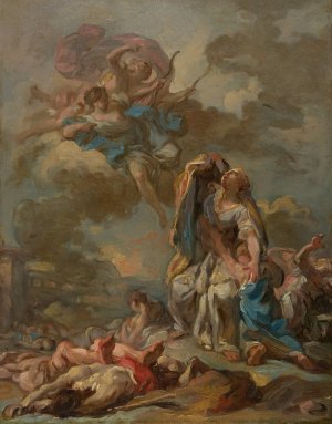 The Punishment of the Arrogant Niobe by Diana and Apollo by Pierre Charles Jombert Oil Painting
