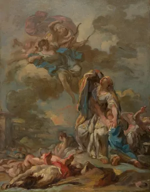 The Punishment of the Arrogant Niobe by Diana and Apollo by Pierre Charles Jombert Oil Painting