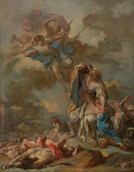 The Punishment of the Arrogant Niobe by Diana and Apollo  by Pierre Charles Jombert - Hand-Painted Oil Painting Reproduction