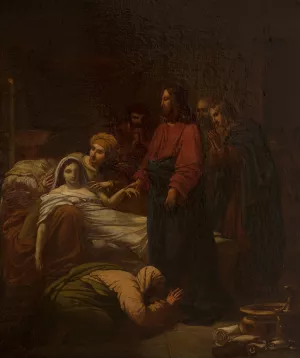 Jesus ressuscitant la fille de Jaire by Pierre Claude Francois Delorme Oil Painting