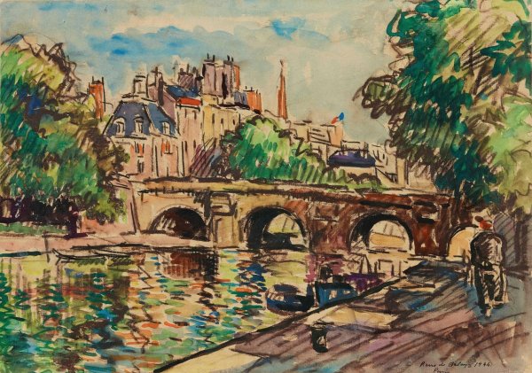 Le Pont-Neuf et la Cite du cote du quai Conti by Pierre De Belay - Hand-Painted Oil Painting Reproduction