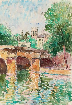 Le Pont-Neuf et la statue de Henri IV vus du quai des Grands Augustins. by Pierre De Belay Oil Painting