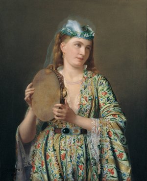 Portrait of a Lady of the Court Playing the Tambourine by Pierre Desire Guillemet Oil Painting