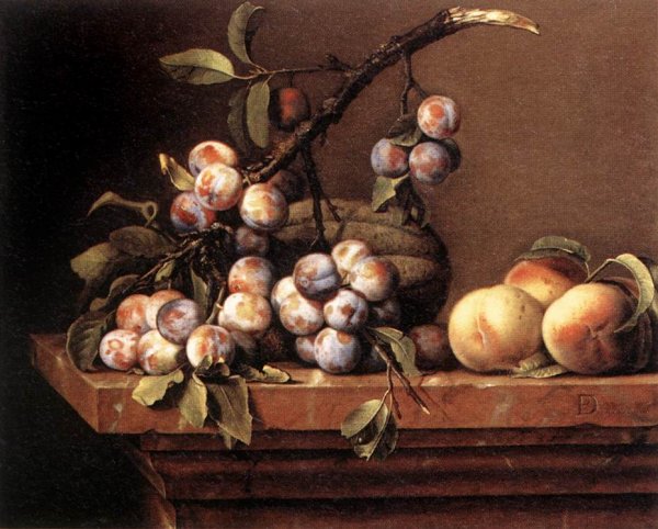 Main Product Photo of Plums and Peaches on a Table Painting by Pierre Dupuys