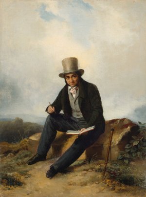 Andre Jolivard seated in a Landscape by Pierre Duval Le Camus Oil Painting