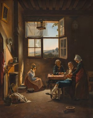 Two Veterans Playing 'Piquet' by Pierre Duval Le Camus Oil Painting