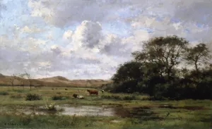 A Landscape with Cows by Pierre-Emmanuel Damoye - Oil Painting Reproduction