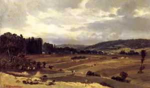 Landscape with Farmland by Pierre Etienne Theodore Rousseau - Oil Painting Reproduction