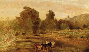 Pasture Land by Water by Pierre Etienne Theodore Rousseau Oil Painting