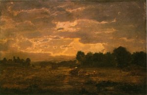 Peasants Harvesting by Pierre Etienne Theodore Rousseau Oil Painting