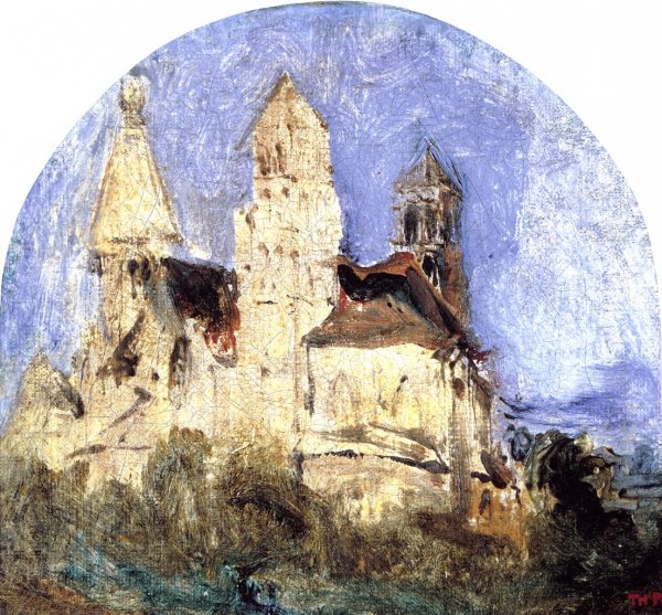 Main Product Photo of The Church of Saint Lou d'Esserant in the Oise Painting by Pierre Etienne Theodore Rousseau