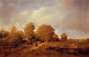 Woman Carrying Wood Oil painting by Pierre Etienne Theodore Rousseau
