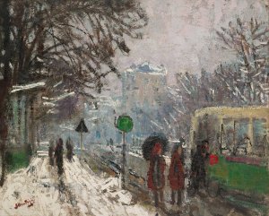 Boulevard Bineau Sur La Neige by Pierre-Eugene Montezin Oil Painting