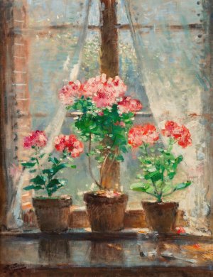 Geraniums by Pierre-Eugene Montezin Oil Painting