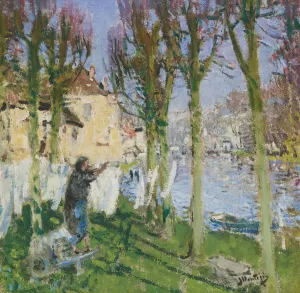 Lavandiere etendant Son Linge by Pierre-Eugene Montezin Oil Painting