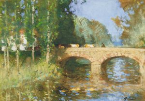 Le Pont Sur La Riviere by Pierre-Eugene Montezin Oil Painting