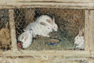 Les Lapins by Pierre-Eugene Montezin Oil Painting