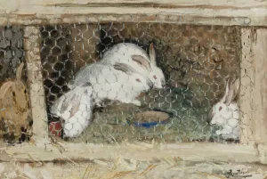 Les Lapins by Pierre-Eugene Montezin Oil Painting