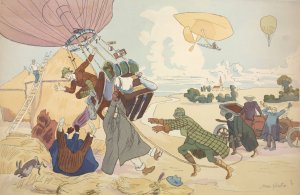 Atterrissage d'un ballon libre. Estampe de Pierre Gatier. by Pierre Gatier Oil Painting