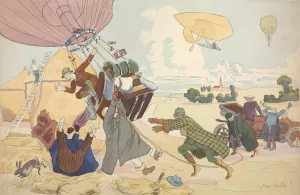 Atterrissage d'un ballon libre. Estampe de Pierre Gatier. by Pierre Gatier Oil Painting