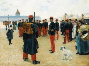 Eleves caporaux sur l'esplanade des invalides a Paris Oil painting by Pierre Georges Jeanniot