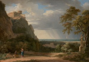 Classical Landscape with Figures and Sculpture by Pierre-Henri De Valenciennes Oil Painting