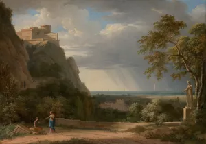 Classical Landscape with Figures and Sculpture by Pierre-Henri De Valenciennes Oil Painting
