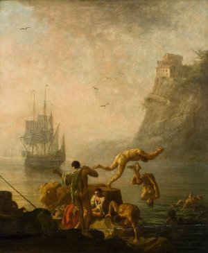 Bathing Men by Pierre-Jacques Volaire Oil Painting