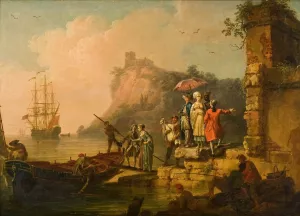 Company Embarking on a Launch by Pierre-Jacques Volaire Oil Painting