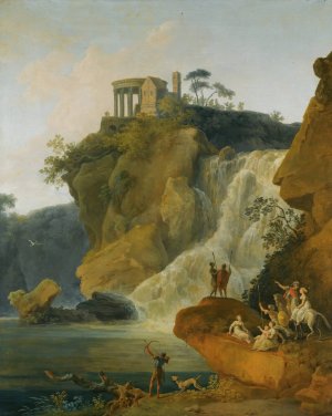 The Waterfalls At Tivoli With Figures Resting And Hunting by Pierre-Jacques Volaire Oil Painting