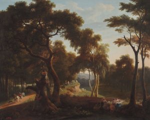Landscape with laundresses at the waterside by Pierre Jean Boquet Oil Painting