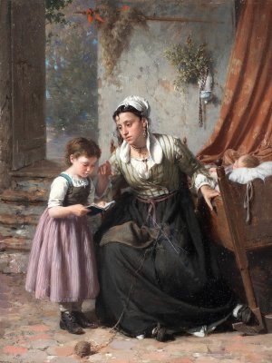 The Reading Lesson by Pierre Jean Edmond Castan Oil Painting
