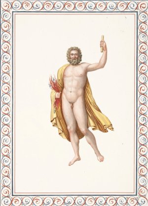 Nude man holding flaming arrows by Pierre-Jean Mariette Oil Painting