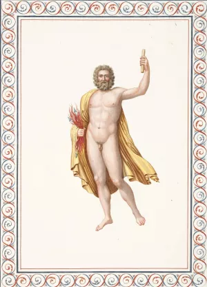 Nude man holding flaming arrows by Pierre-Jean Mariette Oil Painting